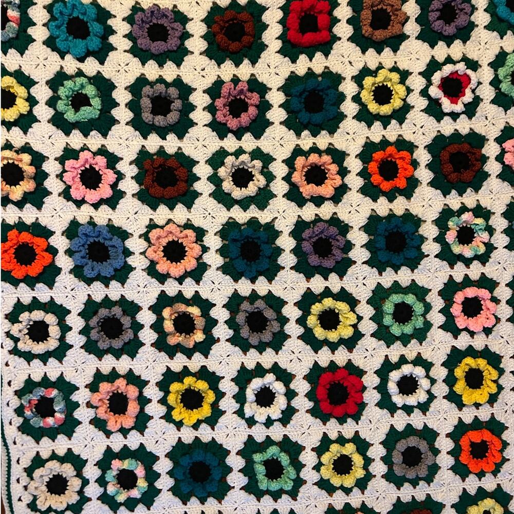Boho Crochet Throw Blanket Vintage Granny Square Afghan Cottagecore multicolor - Picture 6 of 8